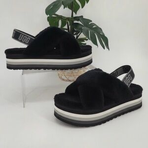 UGG Women's Black Fluffy Platform Sandals